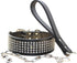 2 Inches Wide Leather Rhinestone Crystal Diamante Jeweled Dog Collar Chain Leash Set for Pitbull, Bulldog, Doberman
