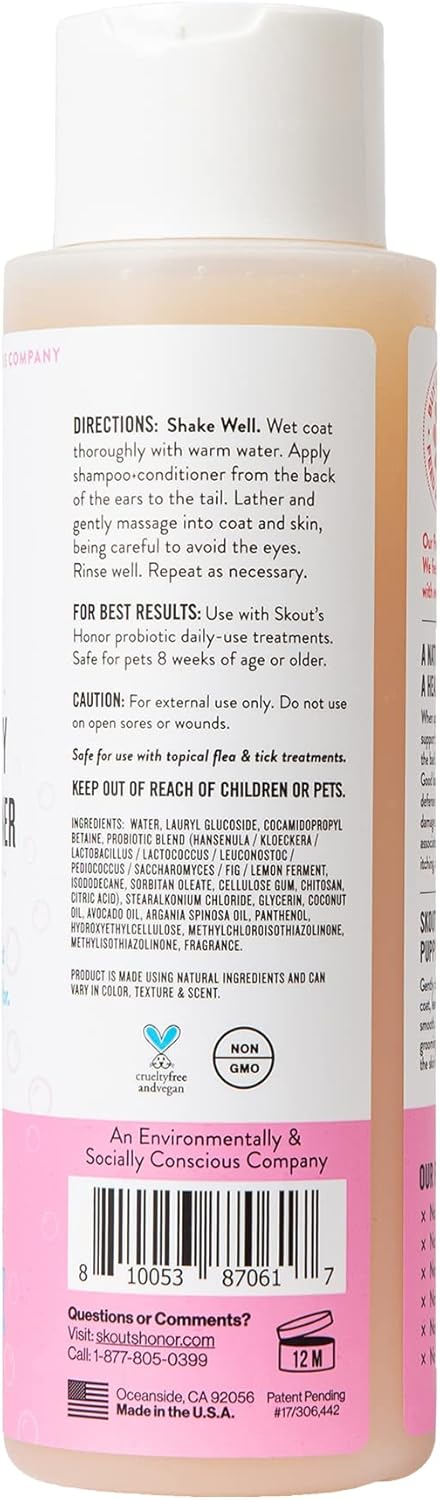 Skout's Honor Probiotic Pet Shampoo & Conditioner 16oz with Avocado Oil & Omega-3s, 97% Natural, Cruelty-Free