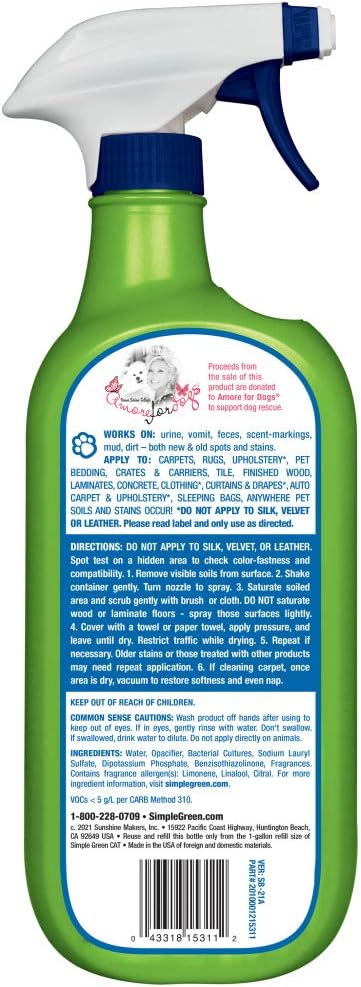 Cat Stain & Odor Remover - Enzyme Cleaner for Cat Urine, Feces, Blood, Vomit - 32oz