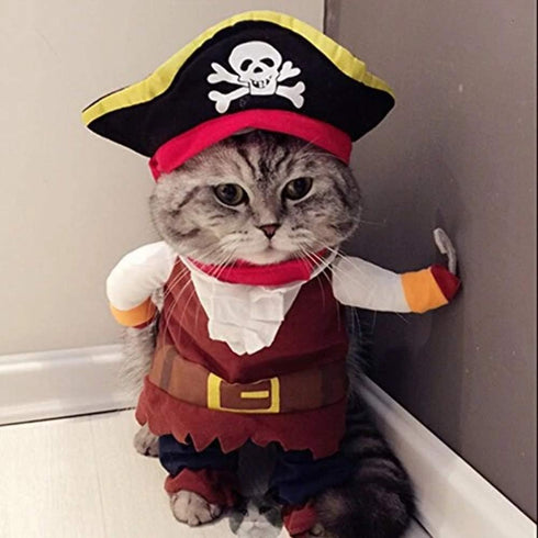Idepet New Funny Pet Clothes, Pirate Dog Cat Costume Suit, Medium, Corsair Dressing Up Party Apparel with Hat