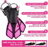 Kids Snorkeling Set with Adjustable Flippers, Panoramic Snorkel Mask, Dry Snorkel Tube, Travel Bags
