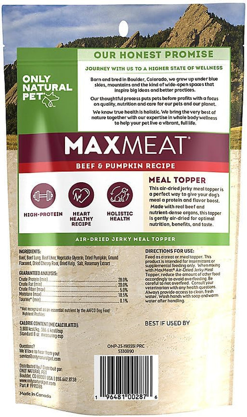 4 oz Only Natural Pet MaxMeat Holistic Air Dried Dry Dog Food Meal Topper - All Natural, High Protein, Grain Free