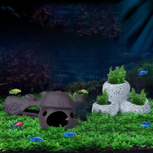 Saim Brown Ceramic Aquarium Mushroom House Decorations, Small Fish Tank Cave Hideaway for Shrimp Breeding