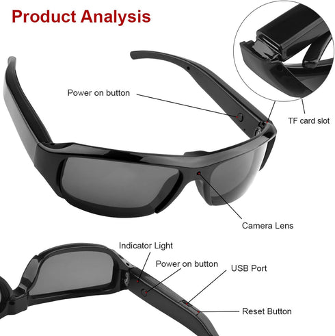 1080P Dpofirs Camera Sunglasses, Anti Shake Wide Angle Lens Sports Action Camera Glasses, for First Person Perspective
