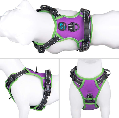 PHOEPET 2019 Upgraded No Pull Dog Harness, Reflective Adjustable Vest with Training Handle, Purple, Size L