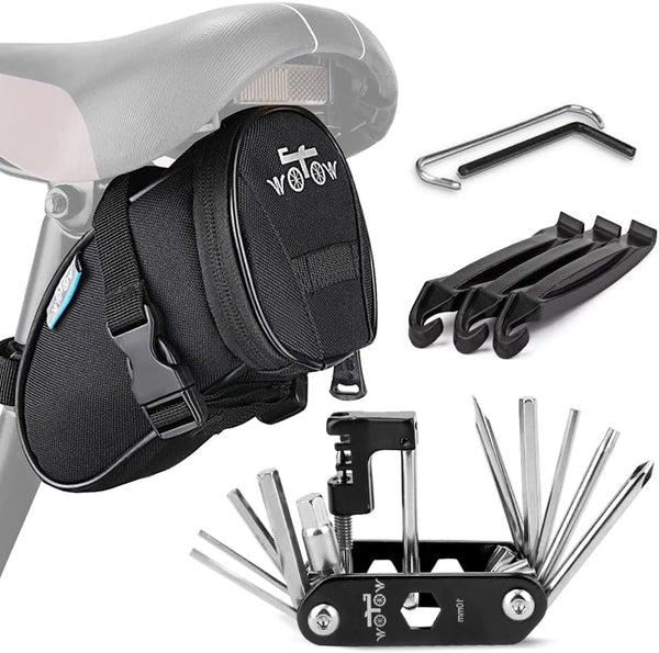 WOTOW 14 in 1 Bike Repair Tool Kit & Saddle Bag, Multitool Set with Portable Under Seat Bag for Road Mountain Bicycle