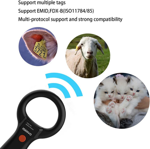 190S Animal Rabbit Dog Cats Pet Microchip Reader RFID EMID Micro Chip Scanner 134.2kHz 125kHz 15 Digits FDX-B ISO