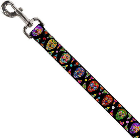 Buckle-Down Pet Leash - Colorful Calaveras Black/Multi Color - 4 Feet Long - 1.5" Wide