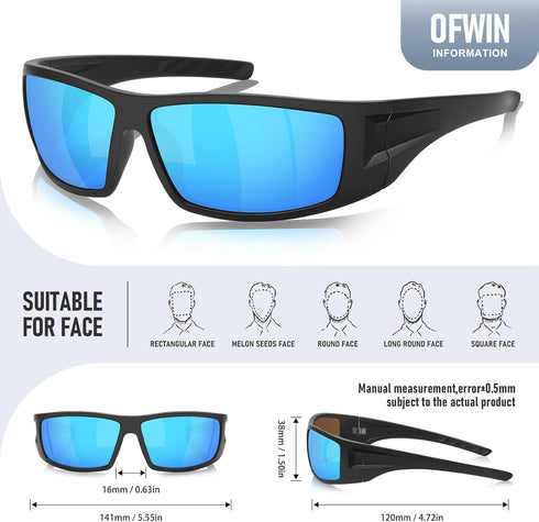 Polarized Sports Sunglasses for Men Women UV400 Protection Wrap Around Cycling Fishing Unbreakable Frame