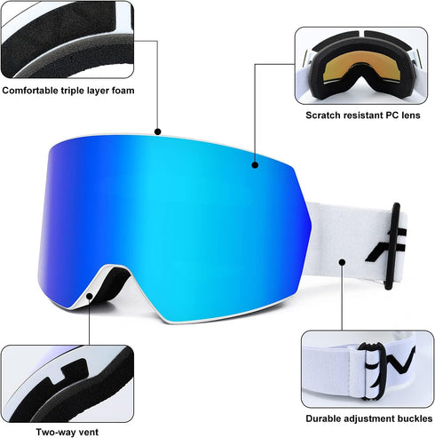 FMY Ski Goggles for Men Women & Youth, Anti Fog UV400 Protection Snowboard Skiing Goggles for Adult