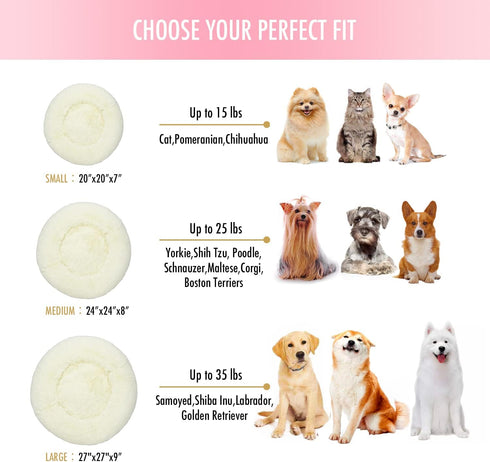 Anti Anxiety Round Fluffy Plush Faux Fur Dog Bed & Cat Bed, Original Bed for Small Medium Large Pets, Relieves Joints