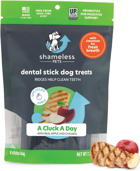 Shameless Pets Dental Treats for Dogs, A Cluck A Day, Healthy Dental Sticks for Fresh Breath