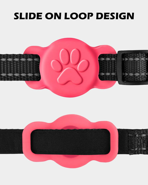 Dynmeow 1 Pack Airtag Cat Collar Holder, Stretchy Silicone Airtag Holder for Puppy Small Dog, Anti-Lost Dog Airtag Holder Compatible with 3/8 and 5/8 inch Wide Collar (HOT PINK)