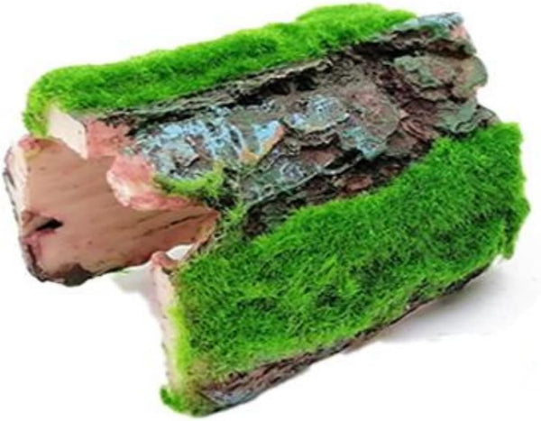 Aquarium Decor: Fish Tank Cave & Branch with Moss, Resin Hideout for Axolotl, Frog, Turtle, Gecko, Snake, 2PC