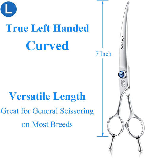 7" Trimming JASON Curved Dog Grooming Scissors, Cats Grooming Shears Pets Kit with for Left Handed Groomers, Sharp