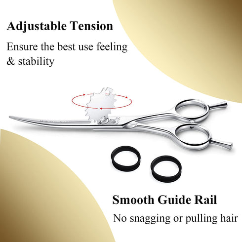 6" Hair Cutting Scissors, Professional Curved Grooming Scissors for Small Dogs, Cats & Hairstyle Barber Haircut Shears
