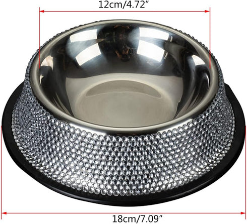 Generic 2 Dog Food Bowls Sparkling Stainless Steel Pet Water with Rubber Base for Cats & Color Stainless Steel Large