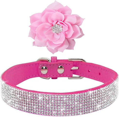 Rhinestone Dog Collar - Cute Dazzling Soft Suede Leather Collar with Crystal Diamond for Dogs and Cats (Hot Pink5, M)