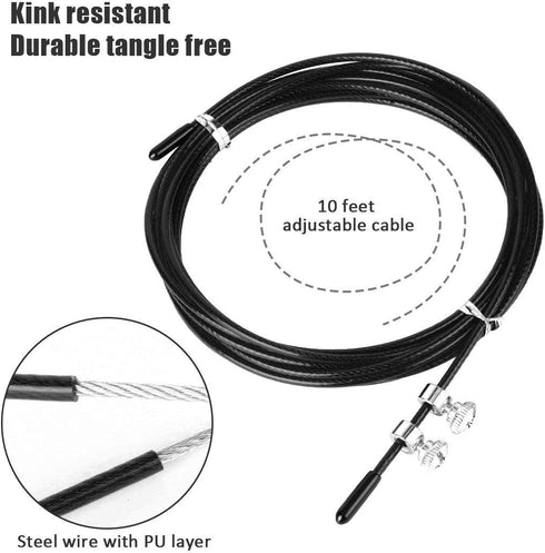 MVNOIRE Fitness Jump Rope Excercise Workout Light Bearing Skipping Ropes Metal Speed Gym Training Adults Child