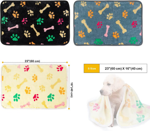 Dono 1 Pack 3 Dog Blankets, Soft Fluffy Fleece Pet Blanket, Warm Sleep Mat, Paw Print Design