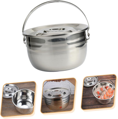 1pc 201 TIDTALEO Camping Pot Campfire Kettle Stock Pot Stainless Steel Saucepan Soup Pot Camping Oven Pot Big Pot
