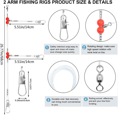 YOTO Fishing Leaders, Saltwater Tackle Rig with Swivels Snap, High-Strength Fishing Wire Gear for Lures Bait Hooks