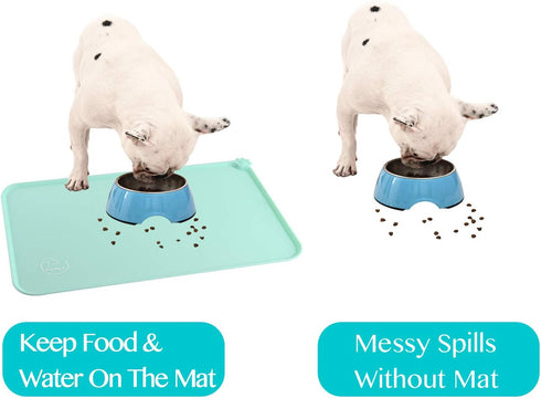 Silicone Waterproof Pet Feeding Mats, Non Slip, Easy Clean Dog Cat Bowl Placemat (18.5" x 11.5") Green