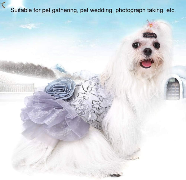 Puppy Clothes, Elegant Sequin Silky Princess Skirt for Pet Dog, Wedding Christmas Festival Costume, Grey-M