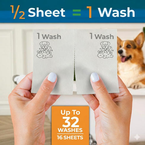 32 Gull Living Washes Dry Shampoo Sheets for Dogs and Puppies - Water Activated Hypoallergenic Dog Shampoo Sheets