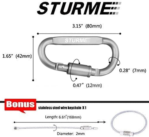 STURME Carabiner Clip Set, Durable Aluminum D-Ring Locking Large Carabiners for Outdoor Camping, 9 Pack