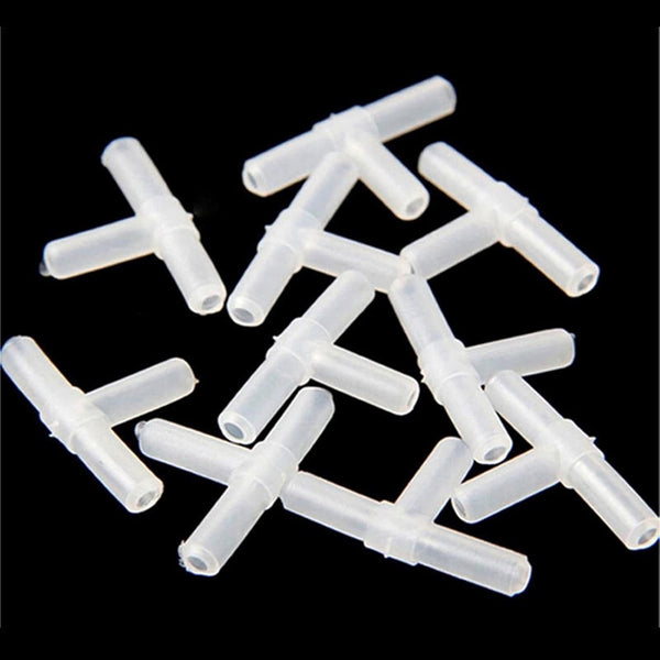 10pcs 3 Way Air Line Connector for Aquarium Fish Tank Airline Tee Valve Pump Tube, White