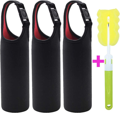Kvvdi Neoprene Water Bottle Sleeve 3 Pack - 16 oz to 21 oz Portable Cooler Cover Holder Strap for Outdoor