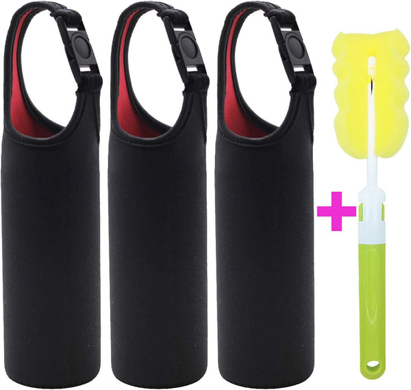 Kvvdi Neoprene Water Bottle Sleeve 3 Pack - 16 oz to 21 oz Portable Cooler Cover Holder Strap for Outdoor