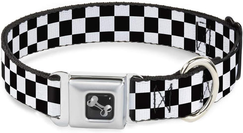Buckle-Down Seatbelt Buckle Dog Collar, Checker Black/White, 1" Wide, Fits 15-26" Neck, Large
