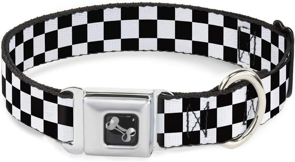 Buckle-Down Seatbelt Buckle Dog Collar, Checker Black/White, 1" Wide, Fits 15-26" Neck, Large