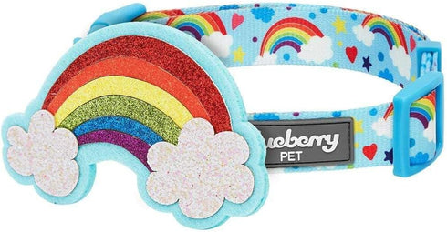 Adjustable Dog Collar with Blingy Decor by Blueberry Pet, Large, Neck 18"-26", Rainbow Clouds