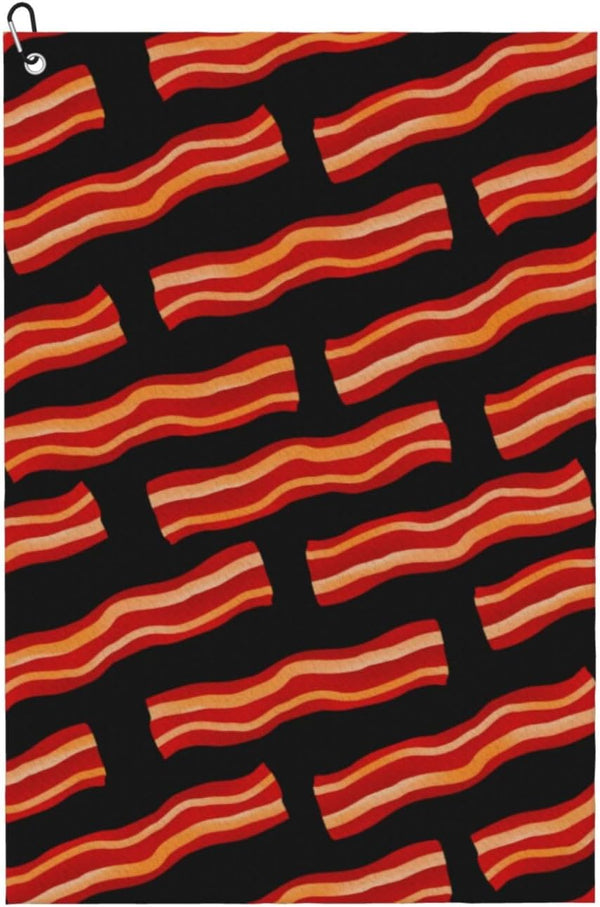 Cghjklzxv Tasty Bacon Strips Quick Dry Golf Towel with Carabiner - 24"X16" Absorbent