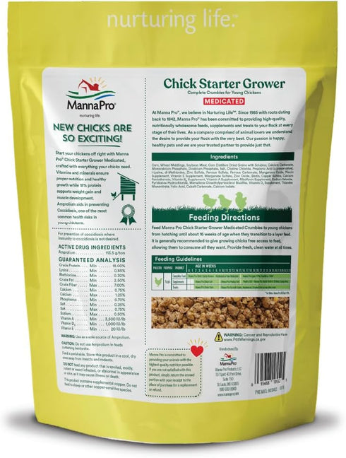 5 lb Manna Pro Medicated Chick Starter Grower Feed, Dried High Protein Chicken Food Crumbles with Amprolium