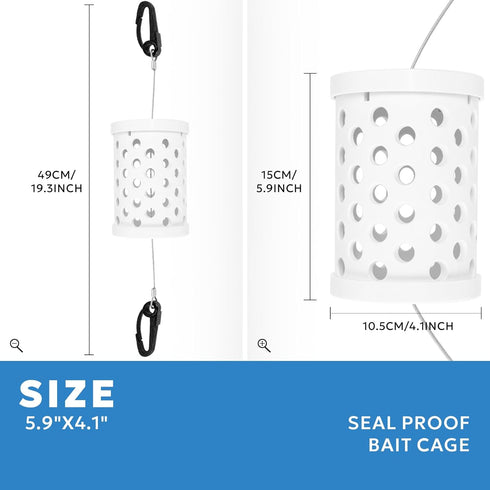Seal Proof Bait Cage Rigid PVC Tubing with Quick Release Clips High Capacity Bait Box Holders for Crab Traps