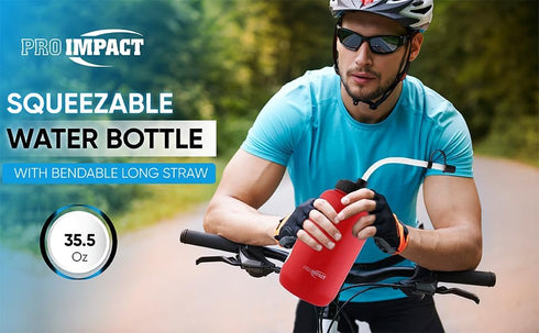Pro Impact Squeezable Water Bottle - Bendable Long Straw for Hydration, 35.5 Oz.