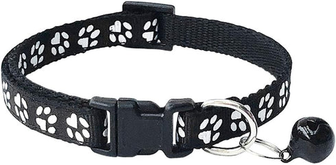 CHBORCHICEN 2-Pack Adjustable Footprint & Reflective Cat Collar with Bell - Basic Dog Cat Collar (Small, Black)