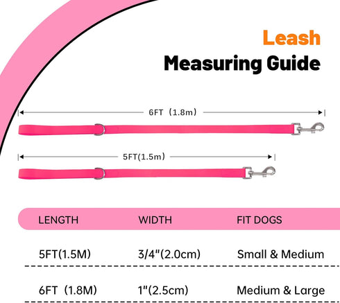 Waterproof Dog Leash, 5/6 FT Durable Odor-Proof Leashes with Strong Metal Hooks for Small to Large Dogs (Pink)