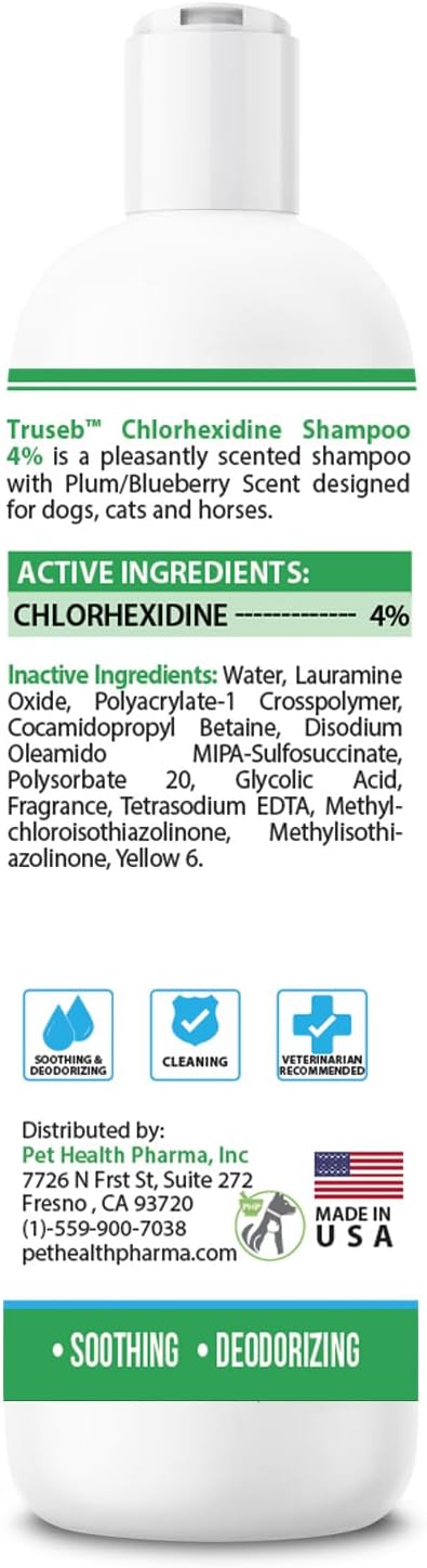 Pet Health Pharma 4% 12 oz 4% 12 oz) Truseb Topical Chlorhexidine Shampoo for Dogs, Cats, and Horses