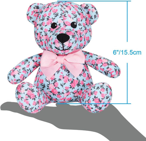 Blueberry Pet Gift Toys for Puppies & Dogs, 6", Cute Floral Print Light Blue Happy Bear Designer Squeak Plush Toy
