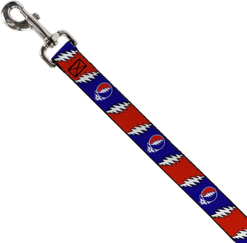 Dog Leash, Steal Your Face Lightning Bolt Repeat, 6 Feet Long, Red White Blue, 0.5 Inch Wide