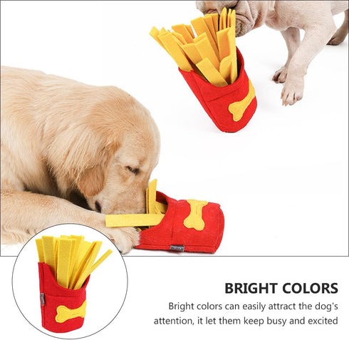 TEHAUX Dog Snuffle Toy - French Fries Shape Interactive Puzzle Toy for Slow Eating and Chewing