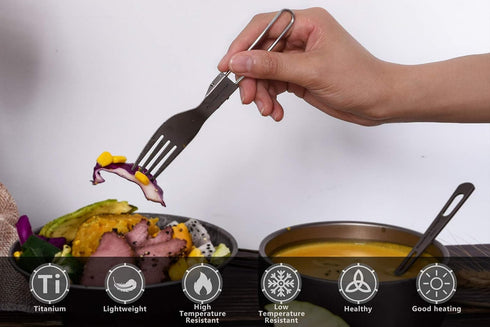 iBasingo Ultralight Titanium Spork Spoon Fork Knife with Folding Handle for Camping & Travel