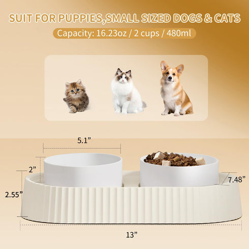 Ceramic Elevated Cat Bowls - 15° Tilted Raised Cat Food Bowls for Indoor Cats, Anti Vomiting Set