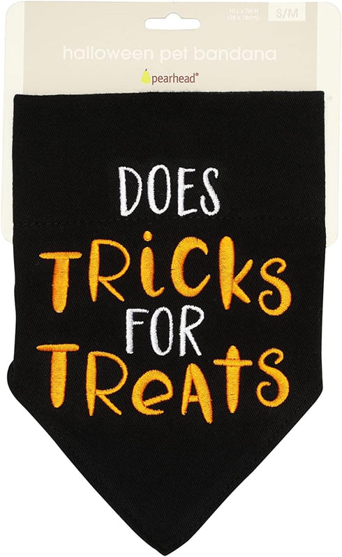 Pearhead Trick or Treat Bandana, Fall Holiday Dog Apparel, Halloween Costume, Slip On Collar Accessories, Small/Medium