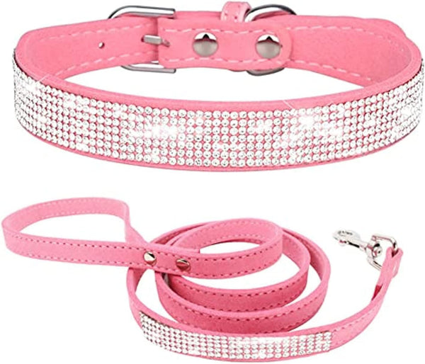 Small Dog Collar Leash Set for Girls, Cute Rhinestone Bling Crystal Diamond Collars for XXS, XS, Small, Medium, Large